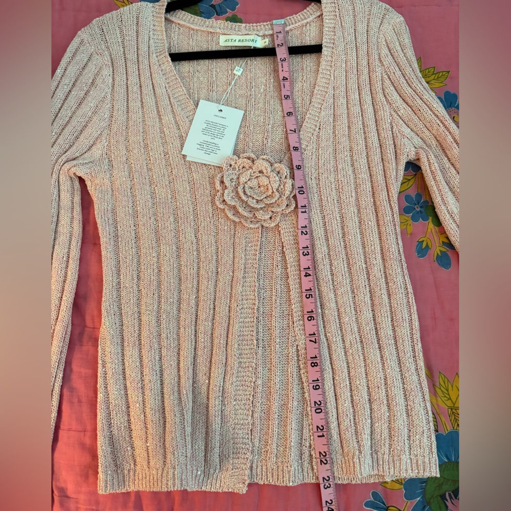 Asta Resort Size Medium Elegant Pink Ribbed Cardigan - Picture 10 of 10
